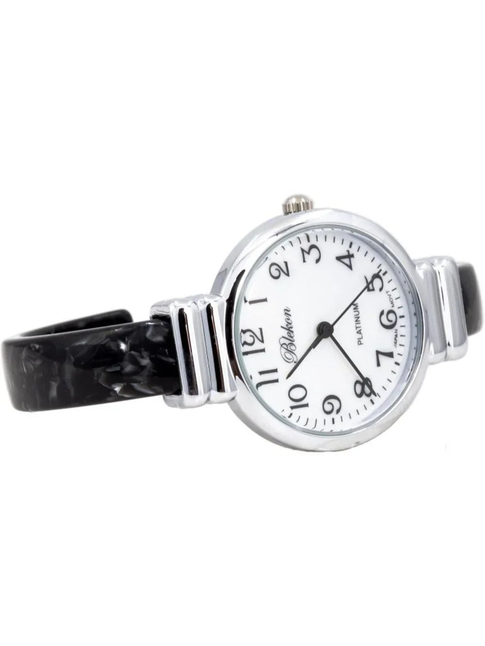 Women's Silver/White/Black Pearl/Round Shell Color Design Cuff Bangle Watch